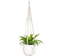 Mkono 43 Inch Macrame Plant Hanger Large for up to 12 Inch Pot Extra Long Hanging Plant Holder No Tassels Plant Basket with Wooden Beads for Indoor Outdoor Boho Decor, Ivory