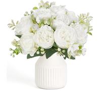 Mkono Fake Flowers in Vase 9 inches Artificial Flower Centerpieces Coffee Table Decorations Silk Flowers Arrangements for Home Desk Shelf Dining Room Kitchen Wedding Decor