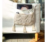 Mkono Macrame Armchair Caddy, Boho Couch Armrest Organizer, 4 Pockets Beige