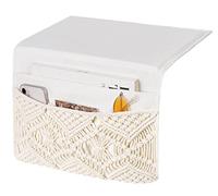 Mkono Macrame Bedside Caddy, Boho Bed Storage Organizer, 4 Pockets Ivory