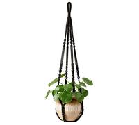 Mkono Macrame Plant Hanger Indoor Hanging Planter Basket with Wood Beads Decorative Flower Pot Holder No Tassels for Indoor Outdoor Boho Home Decor 35 Inch, Black, Set of 1