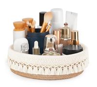 Mkono Makeup Perfume Holder Organiser Macrame Decorative Woven Rope Basket Boho Decor Cosmetic Desk Storage Baskets for Dresser Skin Care Lotions Essential Oils Dormitory Essentials