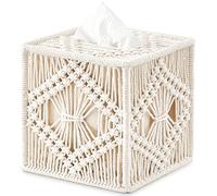 Mkono Tissue Box Cover Macrame Square Open-Bottom Tissue Box Holder Boho Decor Tissue Organizer Bohemian Handmade Woven Tissue Cube Box for Bathroom Bedroom Dresser Living Room Office Dorm