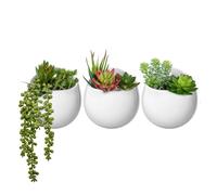 Mkono Wall Planter with Artificial Plants, Decorative Potted Fake Succulents Picks Assorted Faux Succulent in Modern Ceramic Hanging Plant Pot Vase for Home Decor, Set of 3