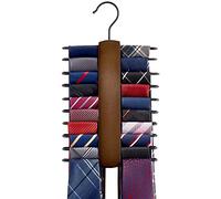 Mkono Wooden Tie Rack Retro Belt Storage Hanger Organizer for Men Closet Space Saving Rack with 20 Non-Slip Hooks for Ties Belt Scarf Organizer 360 Rotate Hanger Tie Display Holder (1, Brown)