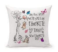 MKONY Winnie The Pooh Quotes Pillow Cover,Inspirational Gifts, Any Day Spent with You is My Favorite Day, Linen Decorative Pillows Case for Sofa Bedroom Room 18x18 inch