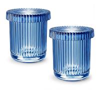 MKOSAB 2 Pack Qtip Holder - Apothecary Jars with Lids, Bathroom Organizers and Storage Canister for Cotton Balls,Swabs,Floss Picks,Hair Ties,Clear Glass Vintage Bathroom Decor Jar Set (Blue2)