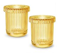 MKOSAB 2 Pack Qtip Holder - Apothecary Jars with Lids, Bathroom Organizers and Storage Canister for Cotton Balls,Swabs,Floss Picks,Hair Ties,Clear Glass Vintage Bathroom Decor Jar Set (yellow)