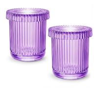 MKOSAB 2 Pack Qtip Holder - Apothecary Jars with Lids, Bathroom Organizers and Storage Canister for Cotton Balls,Swabs,Floss Picks,Hair Ties,Clear Glass Vintage Bathroom Decor Jar Set (purple)