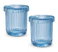 MKOSAB 2 Pack Qtip Holder - Apothecary Jars with Lids, Bathroom Organizers and Storage Canister for Cotton Balls,Swabs,Floss Picks,Hair Ties,Clear Glass Vintage Bathroom Decor Jar Set (Blue)
