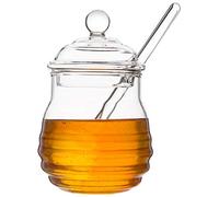Mkouo Honey Jar with Honey Spoon for Serving Honey and Syrup, 9 Ounce/255 ml