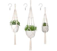 Mkouo Macrame Plant Hangers, 3 Different Sizes Indoor Hanging Planters Basket Decorative Flower Pots Holder Stand Boho Home Decor, Ivory