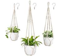 Mkouo Set of 3 Macrame Hanging Baskets, Plant Hangers, Indoor Plant Basket, Hanging Flower Pot Holder, Cotton Rope with Beads without Tassels, 73 cm/89 cm/109 cm