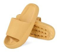 MKP COLLECTION Unisex Cloud Slides with Ultra-Thick Sole & 3D Anti-Slip Tread - Quick-Dry Bath Sandals for Shower Pool Gym, Lightweight House Pillow Slippers for Women and Men, Yellow, 11.5-12.5 Women