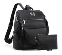 MKP COLLECTION Women Fashion Backpack Purse Convertible Large Ladies Rucksack Travel Shoulder Bags Handbag Set w/Tassel 2pcs, Black/Black, Modern