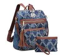 MKP COLLECTION Women Fashion Backpack Purse Convertible Large Ladies Rucksack Travel Shoulder Bags Handbag Set w/Tassel 2pcs, Denim Blue