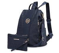 MKP COLLECTION Women Fashion Backpack Purse Multi Pockets Anti-Theft Rucksack Ladies Travel Shoulder Bag Handbag Set 2pcs, Blue, M, Women Fashion Backpack