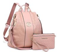 MKP COLLECTION Women Fashion Backpack Purse Multi Pockets Anti-Theft Rucksack Travel Shoulder Bag Handbag Set 2pcs, Pink-1, M, Women Fashion Backpack