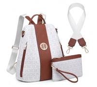 MKP COLLECTION Women Fashion Backpack Purse Multi Pockets Anti-Theft Rucksack Travel Shoulder Bag Handbag Set 2pcs, White, 11.8" L x 5.5" W x 14" H, Lightweight Women Backpack