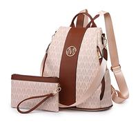 MKP COLLECTION Women Fashion Backpack Purse Multi Pockets Signature Anti-Theft Rucksack Travel School Shoulder Bag Handbag Wristlet, Pink, Medium, 11.8''L x 5.5''W x 14''H