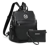 MKP COLLECTION Women Fashion Backpack Purse PU Leather Convertible Medium Ladies Rucksack Travel Shoulder Bags Handbag 2Pcs, Black/Black, M