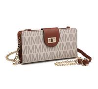 MKP COLLECTION Women Small Crossbody Shoulder Bag Zip Wallet Purse Handbags Clutch Credit Card Holder with Chain Strap, Beige, 7.8"W x 4.3"H x 1.5"D, Women Small Crossbody Wallet With Chain Strap