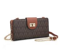 MKP COLLECTION Women Small Crossbody Shoulder Bag Zip Wallet Purse Handbags Clutch Credit Card Holder with Chain Strap, Coffee, 7.8" W x 4.3" H x 1.5" D, Women Small Crossbody Wallet With Chain Strap