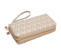 MKP COLLECTION Womens Fashion Double Zip Around Wallet Long Purse Credit Card Holder Bifold Ladies Cluth Wristlet Wrist Strap, Beige, Women Wallet