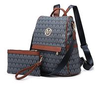 MKP Women Fashion Backpack Purse Multi Pockets Signature Anti-Theft Rucksack Travel Ladies Shoulder Bag Handbag 2Pcs, Dark Blue, 11.8"L x 5.5"W x 14"H, Rucksack Backpacks