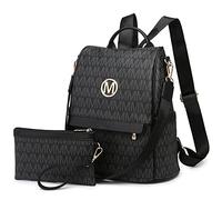 MKP Women Fashion Backpack Purse Multi Pockets Signature Anti-Theft Rucksack Travel Ladies Shoulder Bag Handbag 2Pcs, Black, 11.8"L x 5.5"W x 14"H, Rucksack Backpacks