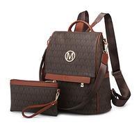 MKP Women Fashion Backpack Purse Multi Pockets Signature Anti-Theft Rucksack Travel Ladies Shoulder Bag Handbag 2Pcs, Coffee, 11.8"L x 5.5"W x 14"H, Women Fashion Backpack