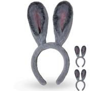 MKPEMEBR Bunny Ears Headband, Grey Rabbit Ears with Bendable Feature, Easter Bunny Costume for Women - 2pcs