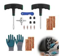 MKtoko 25pcs Tyre Repair Kit with Rubber Gloves, Upgraded T-Handle Puncture Repair Tools for Car, Motorcycle, SUV, ATV, Tubeless Tire Plug Kit with 4-Way Valve Tool