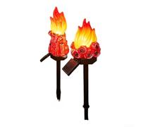 MKTOLHUS for Solar for torch Lights Red 2pcs Resin MKTOLHUS Solar | Wireless LED Flame Effect Garden Decor, Weatherproof Resin Landscape Pathway Lamps with Dusk to Dawn Sensor, Large, Small Set