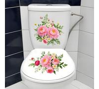 MKTOLHUs Peony Flower PVC Waterproof Bathroom Wall Sticker, Pink Floral | Self-Adhesive for Tile Decal, For Toilet and Kitchen Surfaces, 25x26cm, 27x15cm, 40x29cm