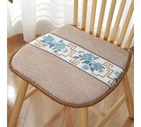 Mkuha Chinese Style Chair Seat Pads Cushion with Ties, Filled with Hard Cotton, Detachable, D-Shape, Cotton Chair Pads for Garden Patio Kitchen Dining 45x45x1cm,khaki,B