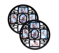 MKUN 2Pack of 4x6 Wall Photo Collage Frames - Round Circular Circle Wall Hanging Picture Collage Frame with Leaf Decoration, 5- Opening (Black)