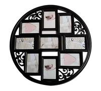 MKUN 4x6 Wall Collage Picture Frames 4X6- Round Circular Wall hanging Picture Photo Collage Frame with Leaf Decoration, 9- Opening (Black)