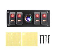 MKVAXR Double Light Switch 12 24V 4 In 1 ON-OFF Rocker Panel Circuit Breaker Voltmeter, for Car Marine RV SUV Yacht Car Rocker Switch(Red)
