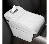 MKWGZPGW Car Armrest Cushion For Jaguar F-Pace 2016-2021, Leather Armrest Protector, Memory Foam Armrest Box, Center Console Cushion Pad with Tissue Box Hole,Beige white-Large