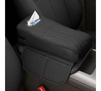 MKWGZPGW Car Armrest Cushion For Mercedes SLK 1998-2024 r170 R172, Leather Armrest Protector, Memory Foam Armrest Box, Center Console Cushion Pad with Tissue Box Hole,Black-Small