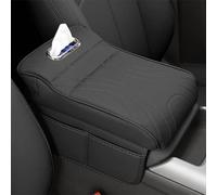 MKWGZPGW Car Armrest Cushion For Skoda Kamiq/Karoq/Kodiaq/Kodiaq GT 2017-2025, Leather Armrest Protector, Memory Foam Armrest Box, Center Console Cushion Pad with Tissue Box Hole,Black-Large
