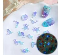Mkwntg 100Pcs Ocean Series Nails Charms 3D Blue Seashell Starfish Nail Rhinestones Resin Dolphin Mermaid Flat Nail Art Supplies for Acrylic Nails Glow in Night Nail Charms for Women Summer DIY
