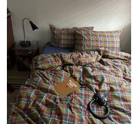 MKXI Buffalo Plaid Duvet Cover Set 3 Piece Vintage Bedding in Kelly Green, Navy & Red | 100% Washed Cotton Reversible Design with Zipper Closure & Corner Ties,Shabby Chic Aesthetic for Full