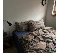 MKXI Buffalo Plaid Duvet Cover Set 3 Piece Vintage Bedding in Kelly Green, Navy & Red | 100% Washed Cotton Reversible Design with Zipper Closure & Corner Ties,Shabby Chic Aesthetic for Twin XL