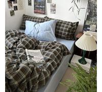 MKXI King Size Blue, Brown & Green Buffalo Plaid Duvet Cover Set - 3 Piece Vintage Aesthetic Bedding Set, 100% Washed Cotton, Minimalist Design, Soft & Breathable Duvet Cover with Zipper Closure