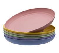 MKYHBOO 23cm Deep Wheat Straw Dinner Plates Set, Unbreakable Outdoor Plates, 6pcs Lightweight Dinner Dishes, Microwave and Dishwasher Safe Plate for Kitchen