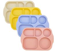 MKYHBOO Rectangular Wheat Straw Unbreakable Divided Dinner Plates, 4pcs Portion Control Plates, Compartment Diet Plates Tray Reusable