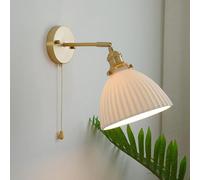 MKYOKO Wall Lights Gold Retro White Ceramic Wall Light Pull Switch Brass Finish Bedroom Living Room Dining Room Corridor Wall Hanging Light Indoor