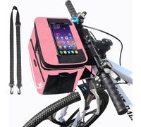 MKYRLX Handlebar Bag, Waterproof Cycling Front Bag with Touch Screen, Large Capacity Front Handlebar Bags with Shoulder Strap, for MTB, Road Bike,9.25 * 6.49 * 6.1 in (Pink)